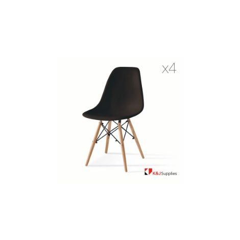 REPLICA EAMES DSW EIFFEL DINING CHAIR BLACK NATURAL BEECH WOOD 4 PACK